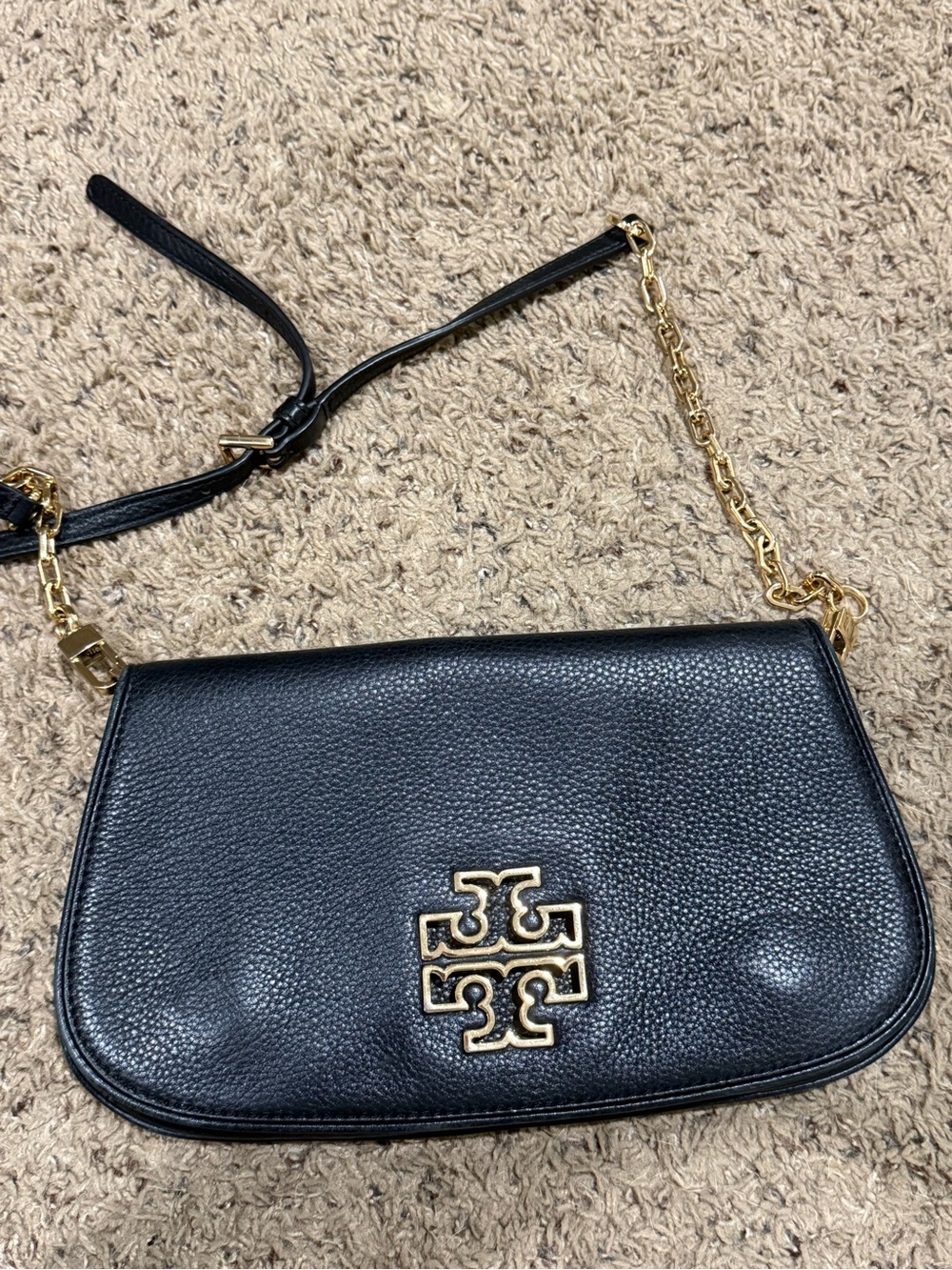 Tory Burch Black Pebbled Leather Crossbody with Gold Hardware